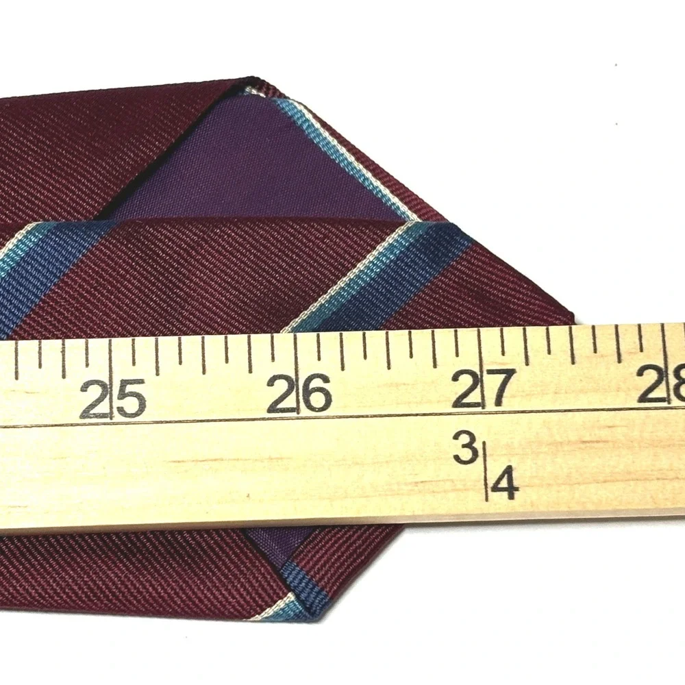Geoffrey Beene Silk Repp Tie Mens OS Burgundy Blue Striped Italian Fabric Formal